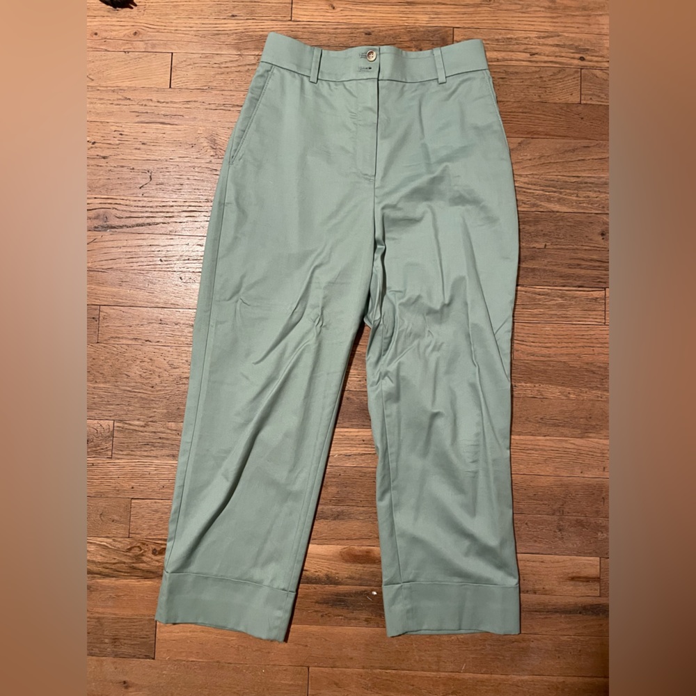 ANN TAYLOR: pastel green high waisted double button work pants.